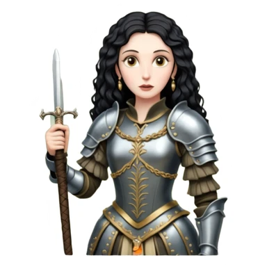 realistic cinematic actress Cher in baroque styling with dirty armor in a forest sticker
