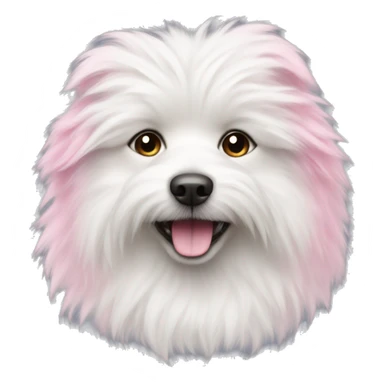 White fluffy dog with pink sticker