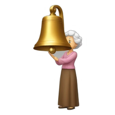 Old woman touch a big bell sticker