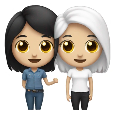 A lesbian couple with white skin and long black hair flirting sticker