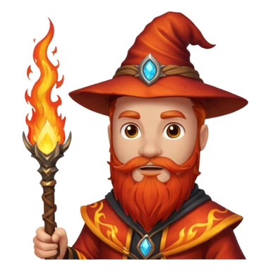 Fire Wizard – red beard, ember glow on staff tip sticker