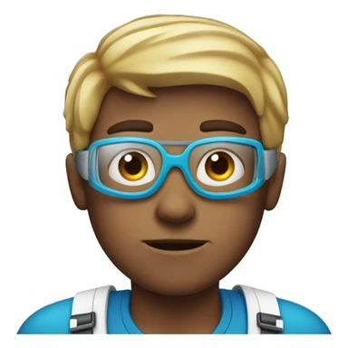 serious boy in blue shirt, with a snorkel sticker