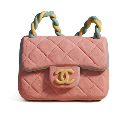 pink Chanel purse, claymation style, soft pastel colors, visible fingerprints, playful look sticker
