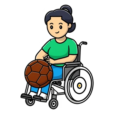 woman in wheelchair with football sticker