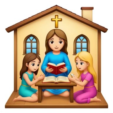 Devotional Christ with girls  in house reading sticker