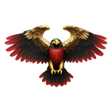 An imposing eagle with outstretched wings, symbolizing strength and leadership, in red, black, and gold sticker