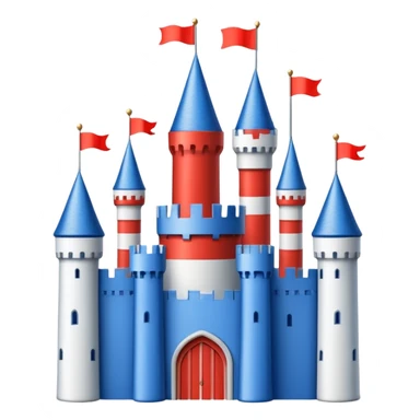 The flag has a yellow background with four horizontal red stripes running across it. In the upper left corner, there is a blue rectangle containing a white, stylized castle with three towers, the middle tower being taller than the others. sticker