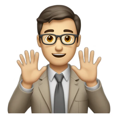 To belt Actively gesturing with hands Pale skinned fit man teacher with dark brown hair in gray jacket, beige office shirt, brown tie, brown pants and vintage glasses. sticker