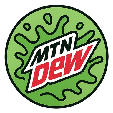 circular icon of Mountain Dew splash, vibrant green liquid, energetic motion, minimal background, beverage branding feel sticker