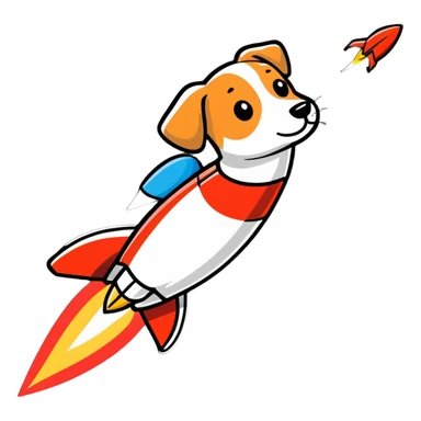 dog flying on a rocket sticker