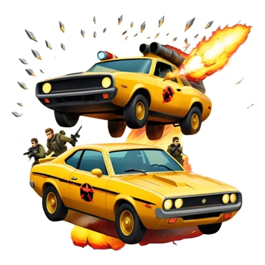 Icon for Action Movies: A photorealistic, vibrant collage in the style of a movie poster, featuring intense action scenes—explosions, high-speed chases, and dramatic close-ups of characters in combat. The design should capture the adrenaline-pumping energy of action films. Transparent background. sticker