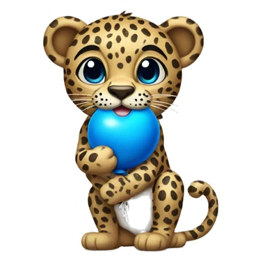 Leopard holding a big blue ballon sticker