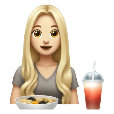  Blonde long hair girl eating Korean food and drinking boba sticker