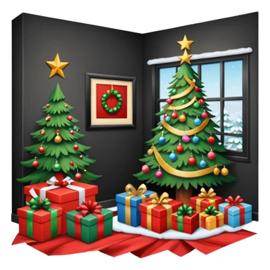 create a realistic room with a lot of  christmas chaos sticker