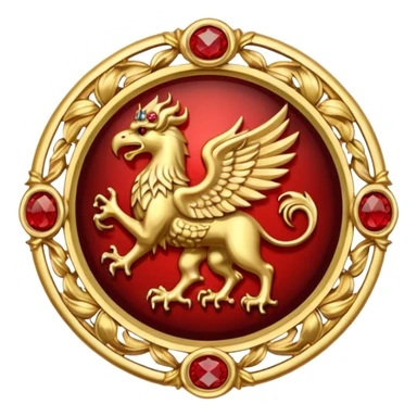 Golden griffin crest / brosch in a circle with red gems and no background sticker