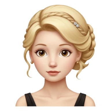 Cinematic Realistic Rococo Portrait, depicted with lifelike skin texture, subtle rosy undertones, and soft natural lighting that enhances the gentle contours of her face. Her intricately detailed golden blonde hair is elegantly styled in an updo, sticker