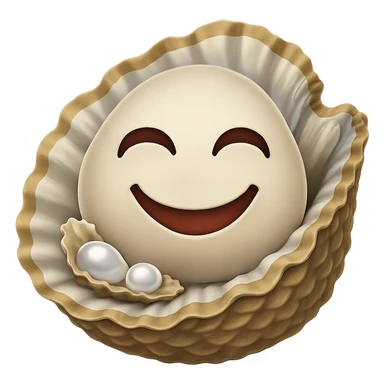 Add a smiling face to the oyster in emoji style, keep the look consistent with emoji style, no background. sticker