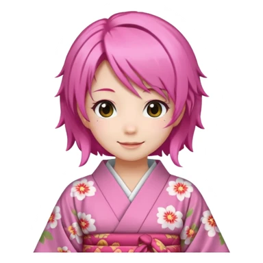 anime girl pink hair smiling , in kimono sticker