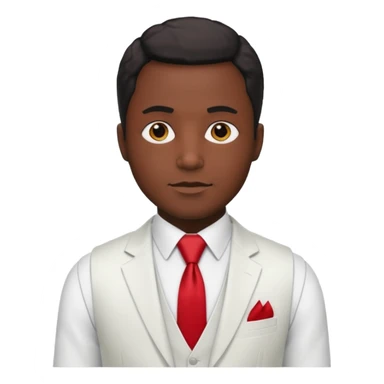 businessman, black skin, white suit vest, red tie sticker