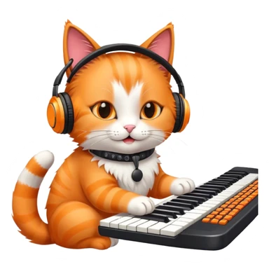 cat playing a keyboard with headphones on sticker