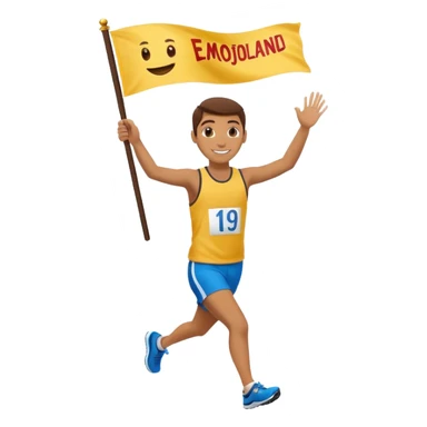 happy runner waving a flag that says 'emojiland’ sticker