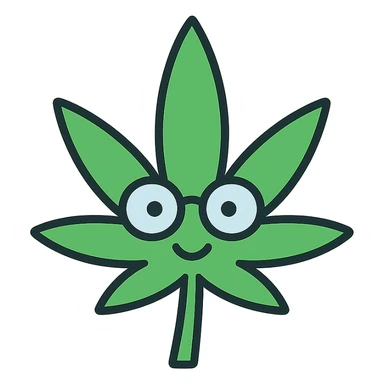 clean icon of a fun and friendly weed leaf with glasses sticker