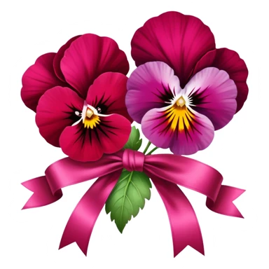 Pansies in Persian red color tied with silk aesthetic ribbon of powder raspberry color in glamour vintage theme sticker