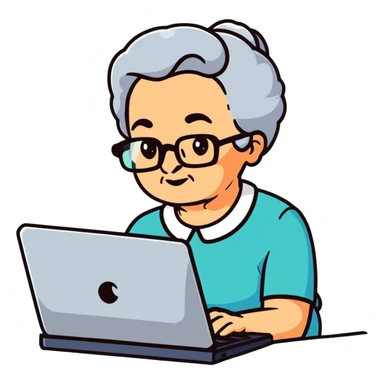 grandma typing on a computer sticker