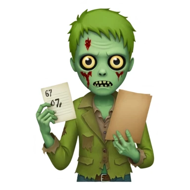Zombie holding a note that says 67 sticker