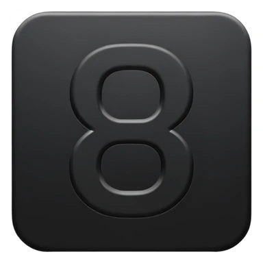 Minimal emoji, number 8 made of solid matte black metal, thick symmetrical form, subtle metal texture, deep shadows, no glow, no neon, flat emoji design, centered, transparent background sticker