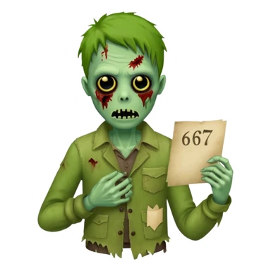 Zombie holding a note that says 67 sticker