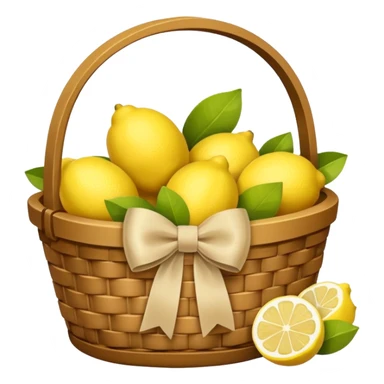 Basket with a beige bow and books and lemons sticker