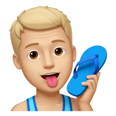 A man is licking a pair of flip-flops. sticker