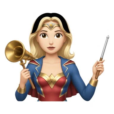 Blonde Wonder Woman holding bell and short white orchestra conductor’s baton  sticker