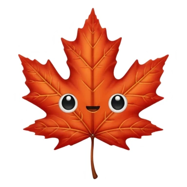 emoji, feuille d'érable couleur vermeille, deux yeux ronds noirs brillants sticker