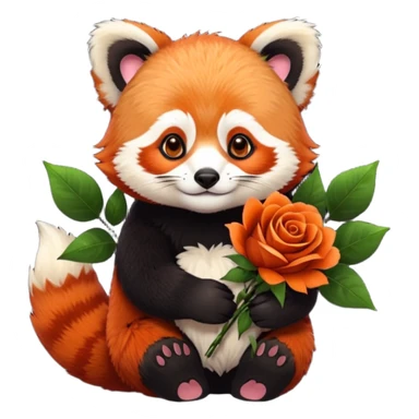 red panda with roses sticker