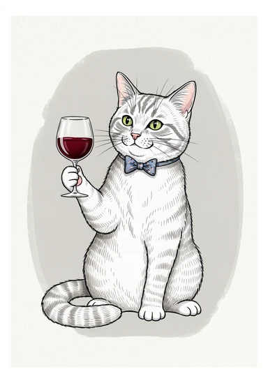 кот с бокалом вина в лапе в нарисованном стиле с нейтральным фоном sticker