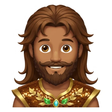 Pan, God of Nature from Gods and Goddesses with long brown hair and beard, brown sequin outfit sticker