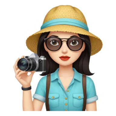 dark haired woman fotographer with summer clothes and sun glasses sticker