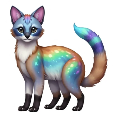 Colorful nebulae nebula starry galactical shiny tropical pale light fruity pastel white glorious iridescent divine exotic cute cool beautiful realistic antasy-caracal-civet-genet-sergal-vernid-Cacomistle-Trico-oncilla-animal-Fakémon-hybrid-fursona (full body) sticker