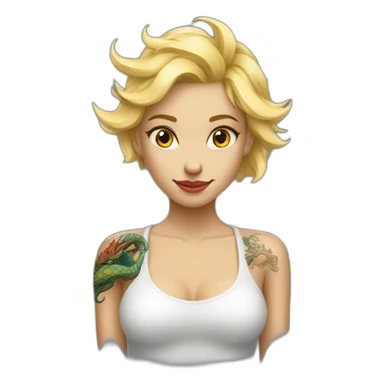 femme blonde avec tatouages de dragon dans le dos sticker