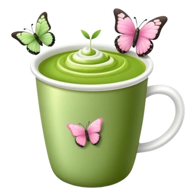 Matcha aesthetic with small pinkbutterly chams onthe cup sticker