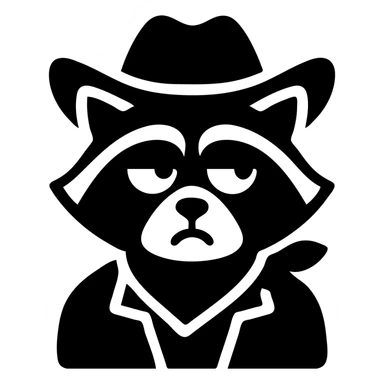 raccoon in cowboy outfit, rolling eyes, solid filled icon sticker