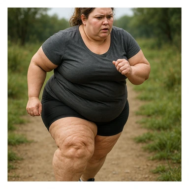 overweight woman training outdoors, stubborn fat on legs and thighs, hyper realistic 4K style, realistic details, natural background sticker
