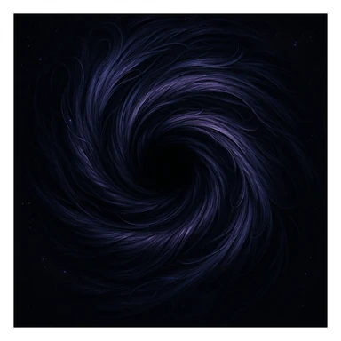 a black hole made of swirling hair, cosmic and mysterious, with strands forming a spiral, in a detailed and artistic style sticker