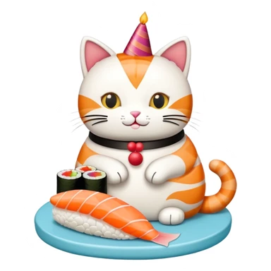cat with a birthday cake made out of sushi sticker