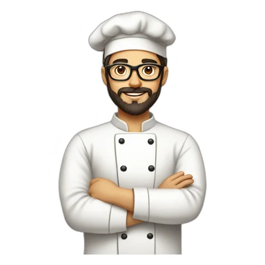 30 years old chef with beard and smooth short dark hair and big glasses proudly holding a pizza sticker