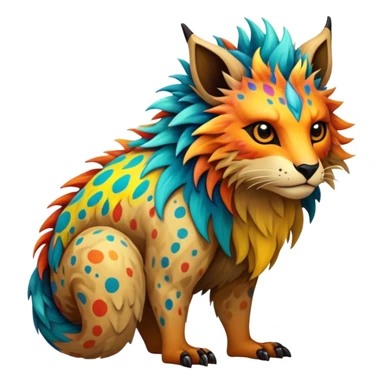 a colorful edgy vernid-fionbri-creature with splash patterns full body sticker