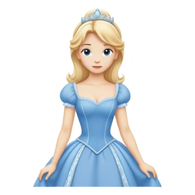 full body Cinderella with blue dress and blonde hair, showing entire figure from head to feet, minimal style sticker