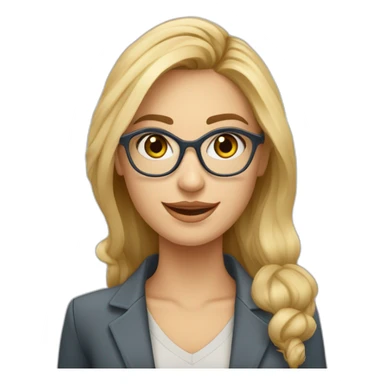 Una chica rubia de 25 años con pelo largo ondulado rubia con ojos azules tiene unas gafas hexagonales doradas y es it recruiter sticker